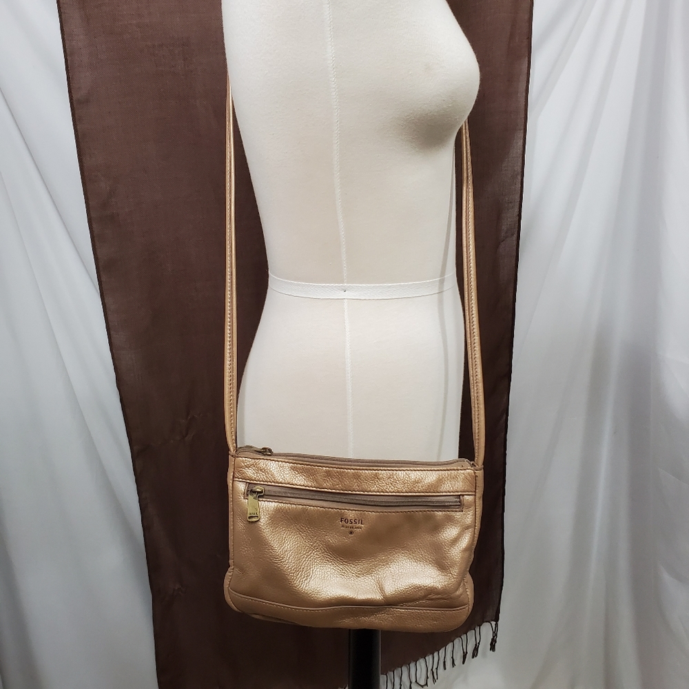 Fossil Gold Leather Crossbody Bag